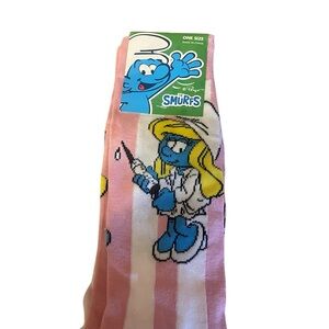 Nurse Smurfette Striped Pink and White Smurfs Socks adult 7-12 new